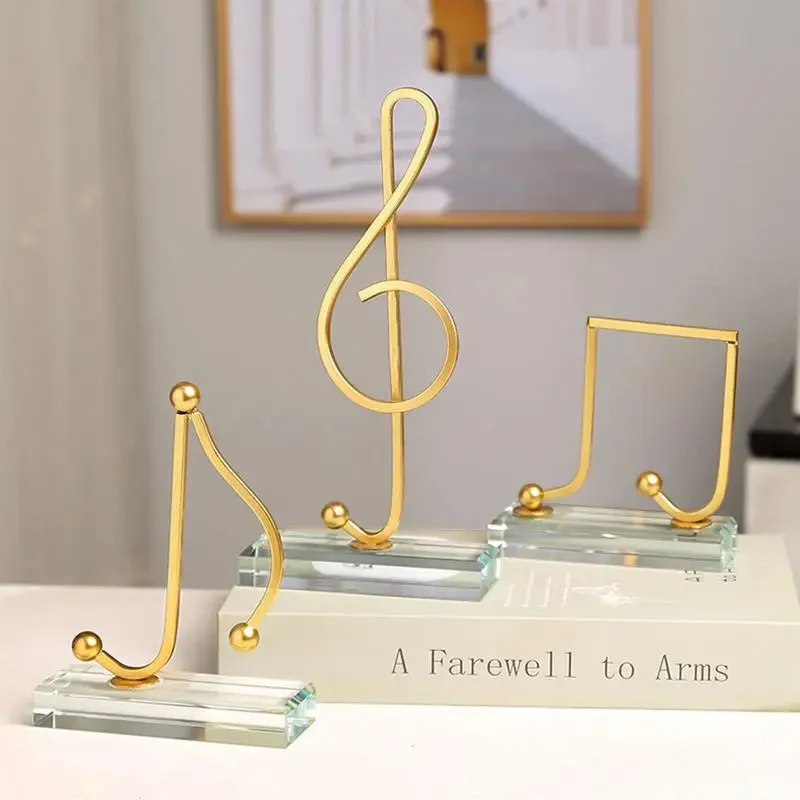 Golden Metal Music Note Figurines with Glass Base - Image 2