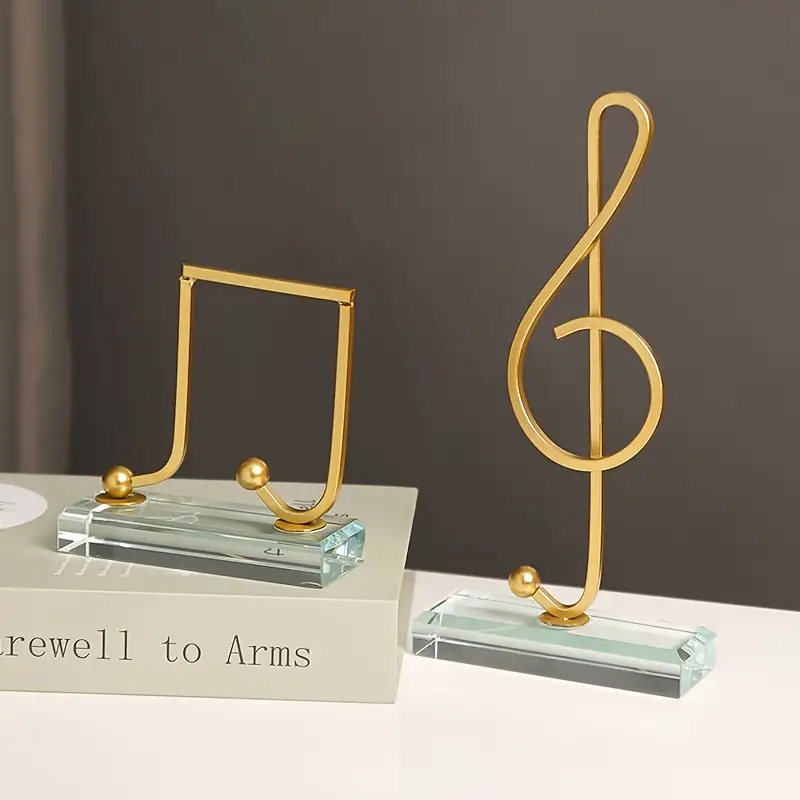 Golden Metal Music Note Figurines with Glass Base - Image 3