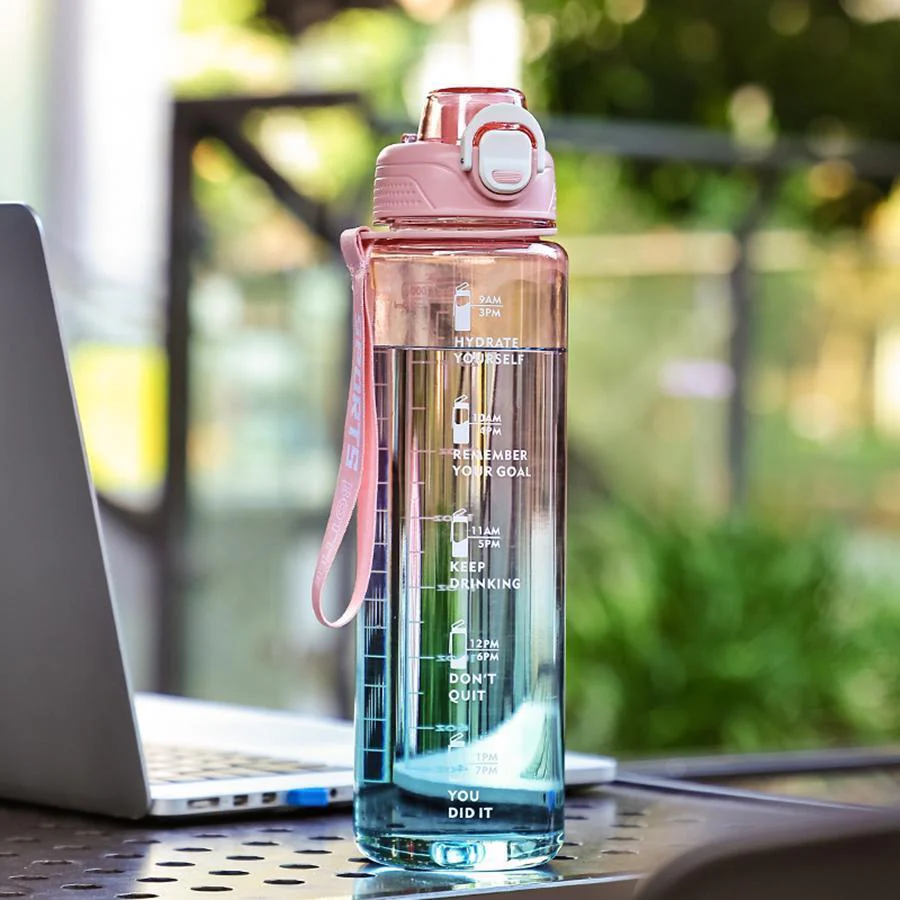 Gradient Water Bottle with Time Markers (1L) - Image 2