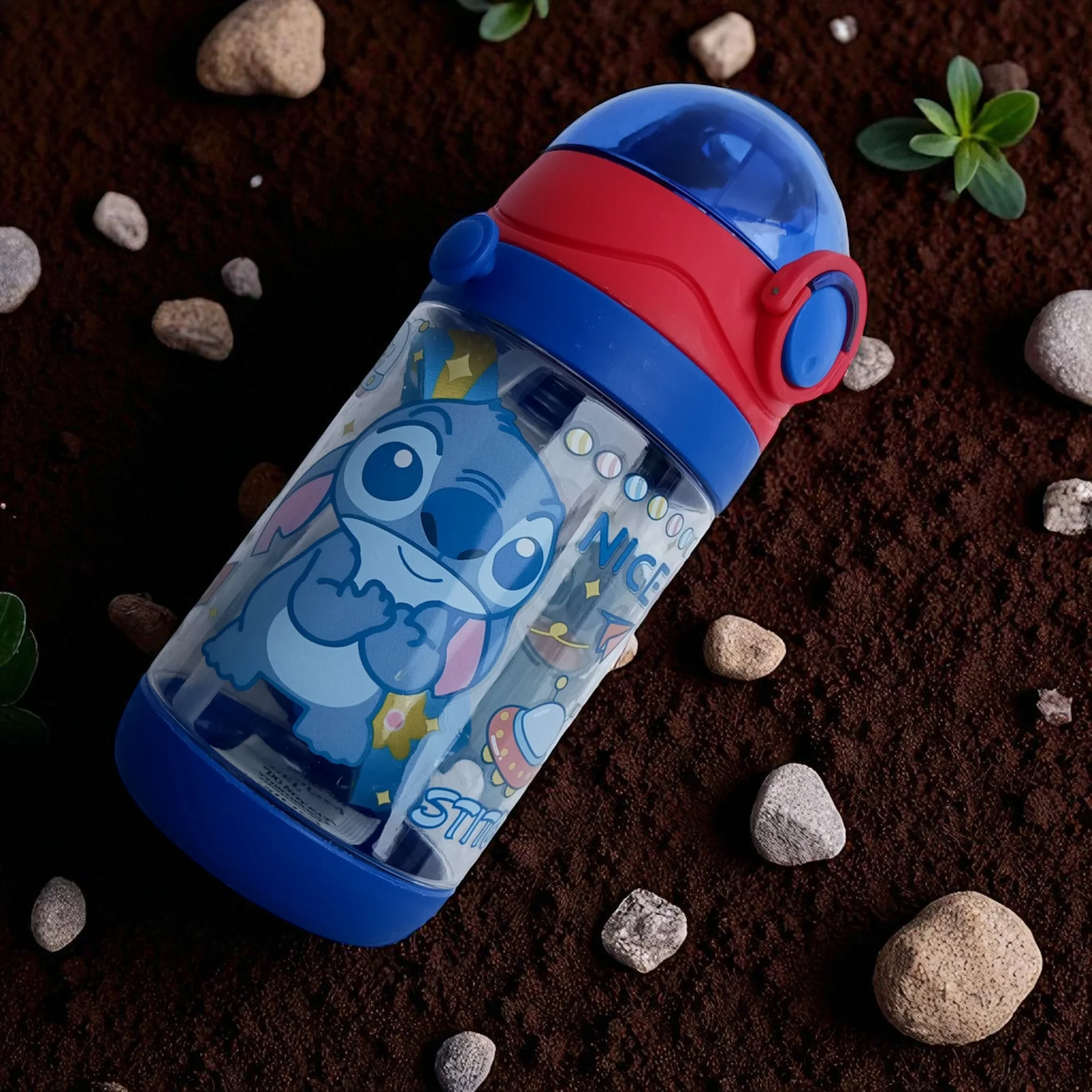 Stitch Kids Plastic Water Bottle with Pop-Up Lid (450ml) - Image 2