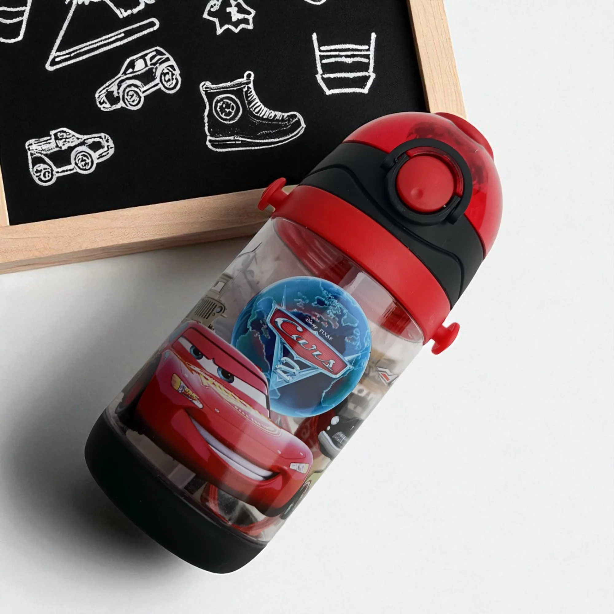 Cars Movie Kids Plastic Water Bottle with Pop-Up Lid (450ml) - Image 2