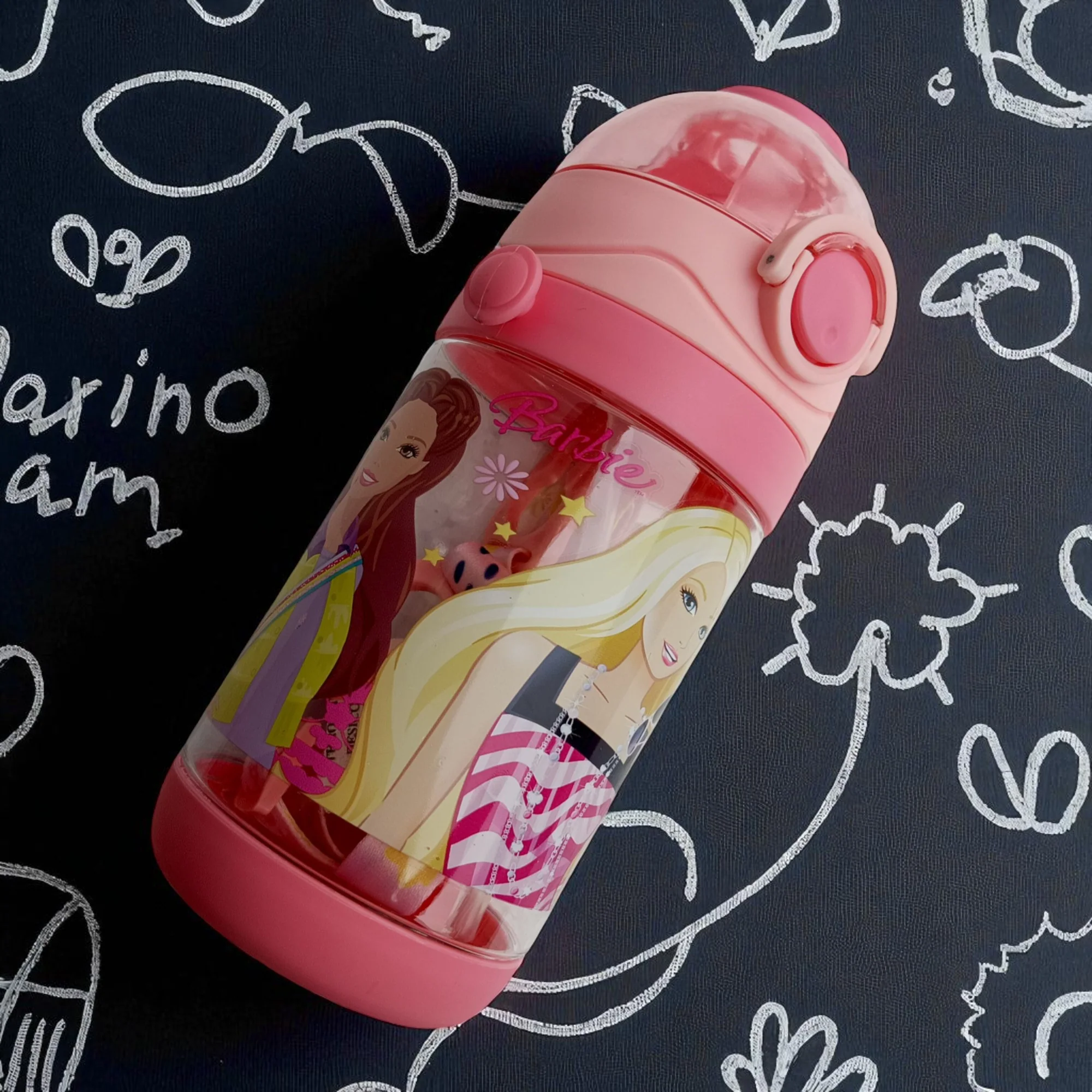 Barbie Kids Plastic Water Bottle with Pop-Up Lid (450ml) - Image 2