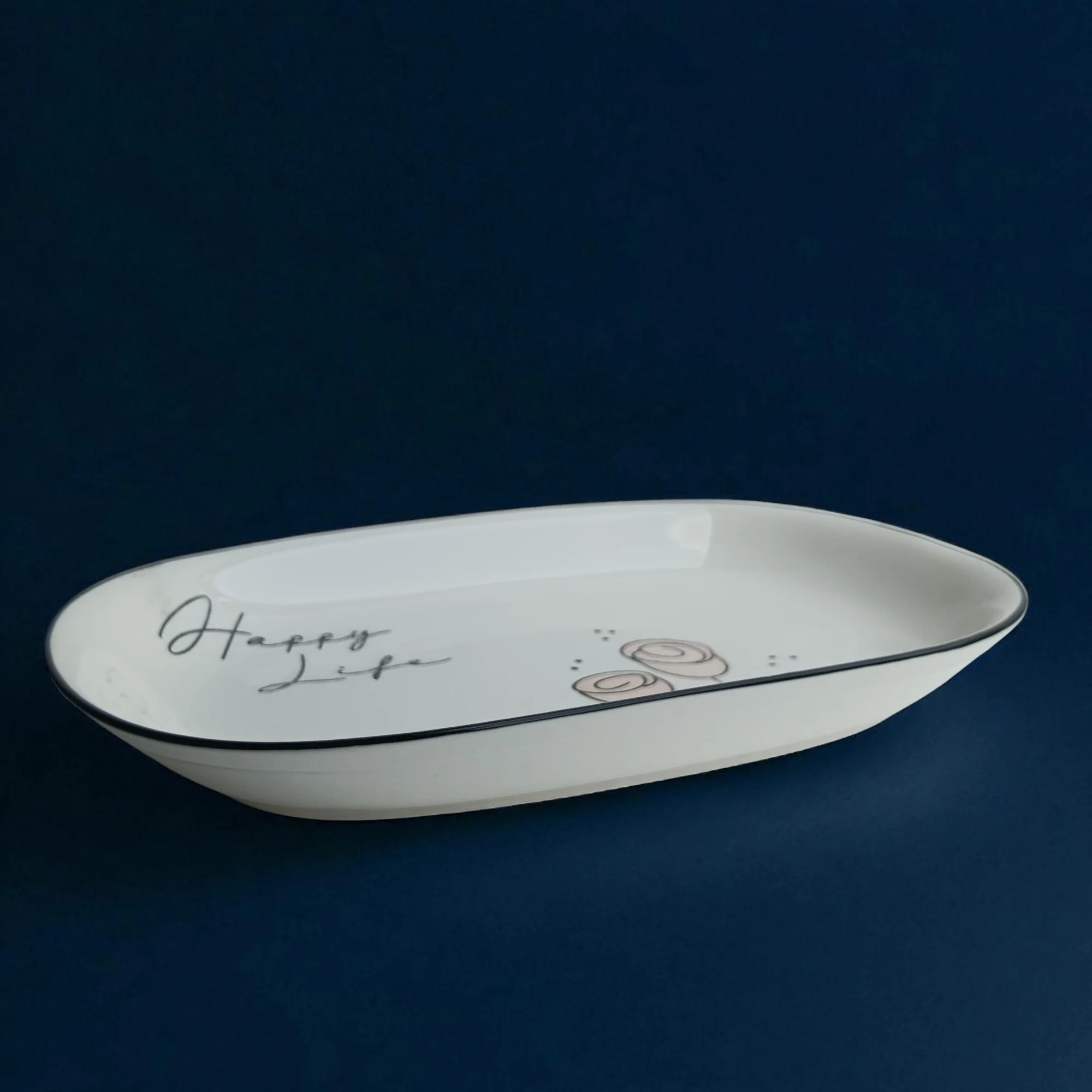 "Happy Life" Oval Ceramic Serving Platter - Image 3