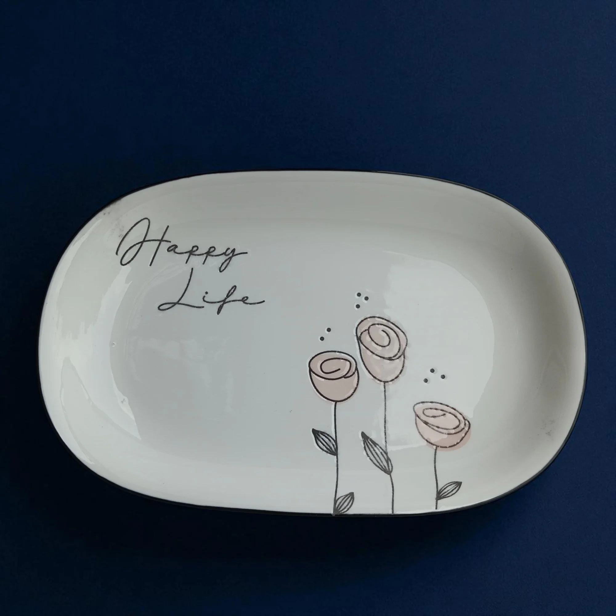 "Happy Life" Oval Ceramic Serving Platter - Image 4