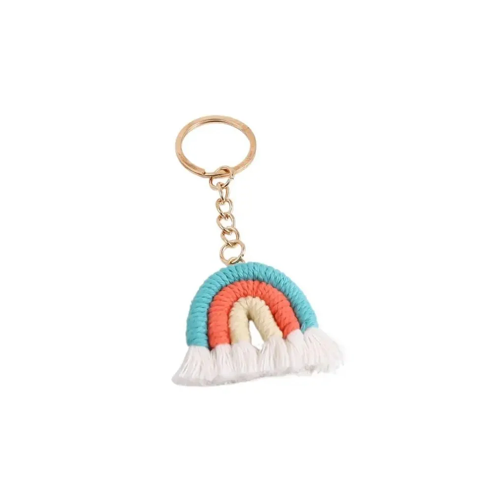 Handmade Rainbow Macrame Keychain with Tassel Fringe - Image 3