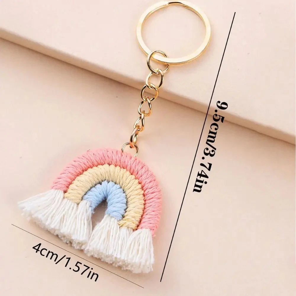 Handmade Rainbow Macrame Keychain with Tassel Fringe - Image 5
