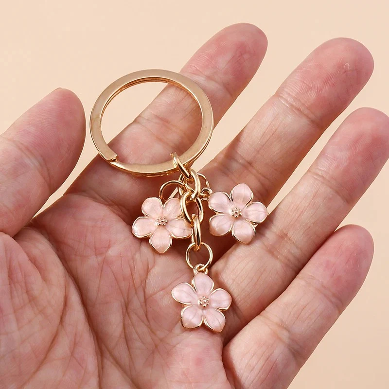 Handmade Floral Charm Keychain with Gold-Tone Ring - Image 14