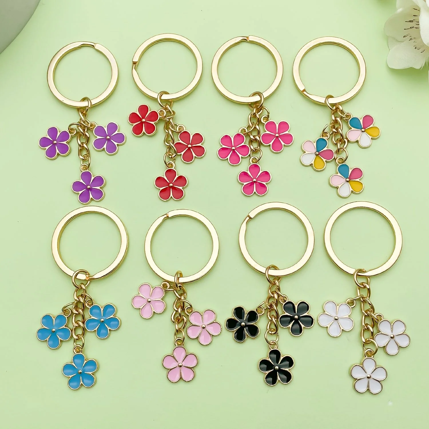 Handmade Floral Charm Keychain with Gold-Tone Ring - Image 15