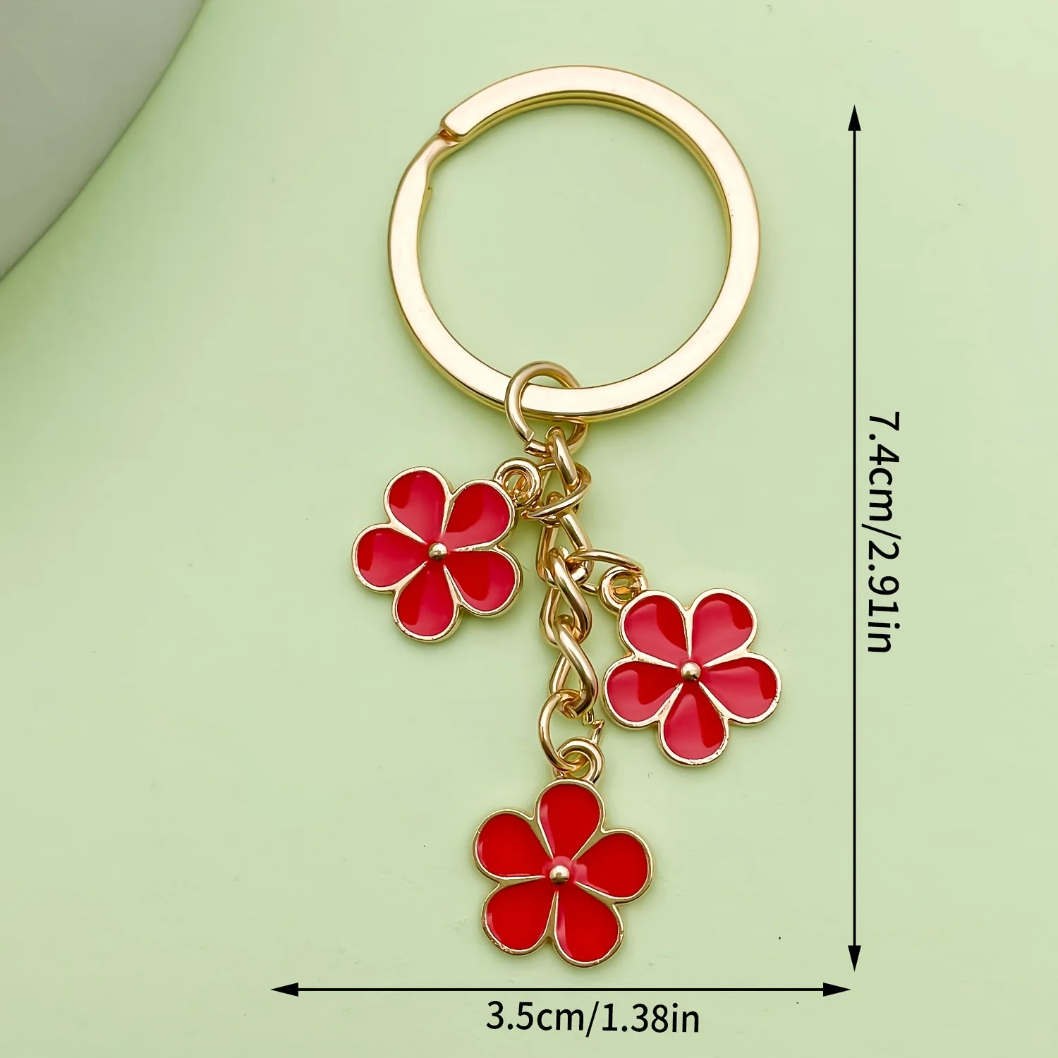 Handmade Floral Charm Keychain with Gold-Tone Ring - Image 6