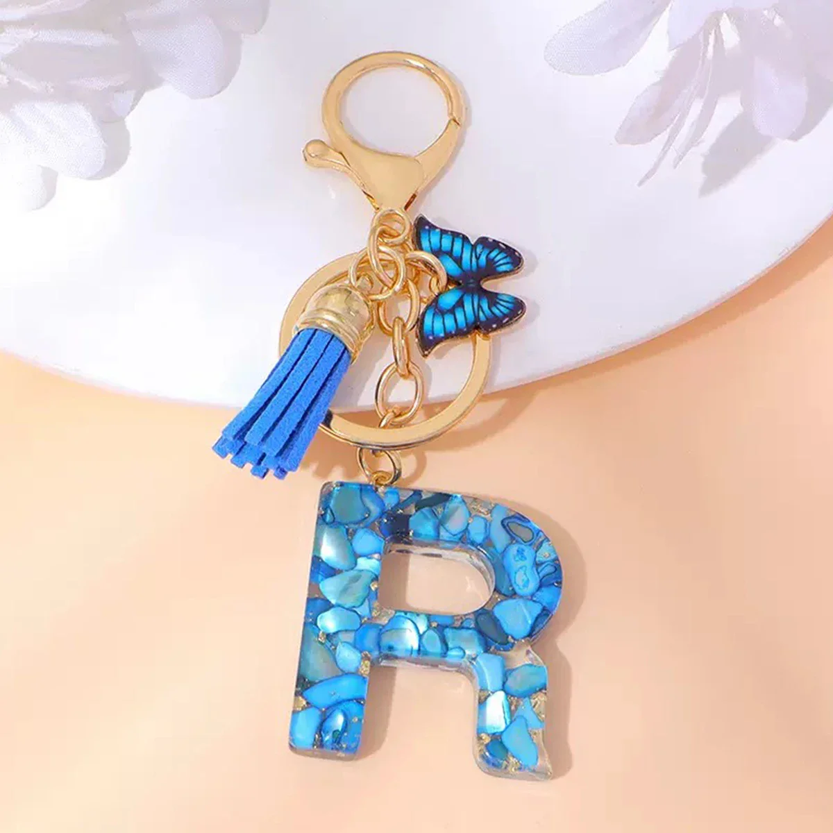 Resin Letter Keychain with Gold Accents - Image 48