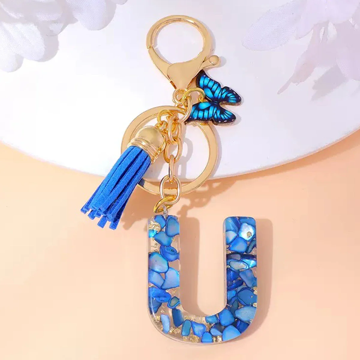 Resin Letter Keychain with Gold Accents - Image 51