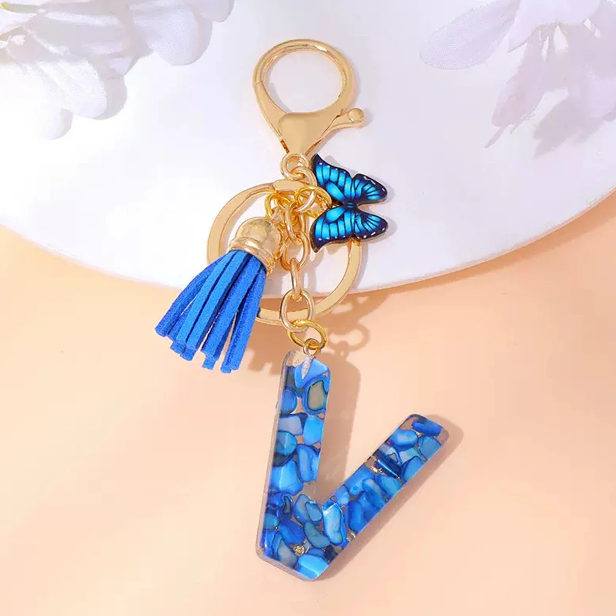 Resin Letter Keychain with Gold Accents - Image 52