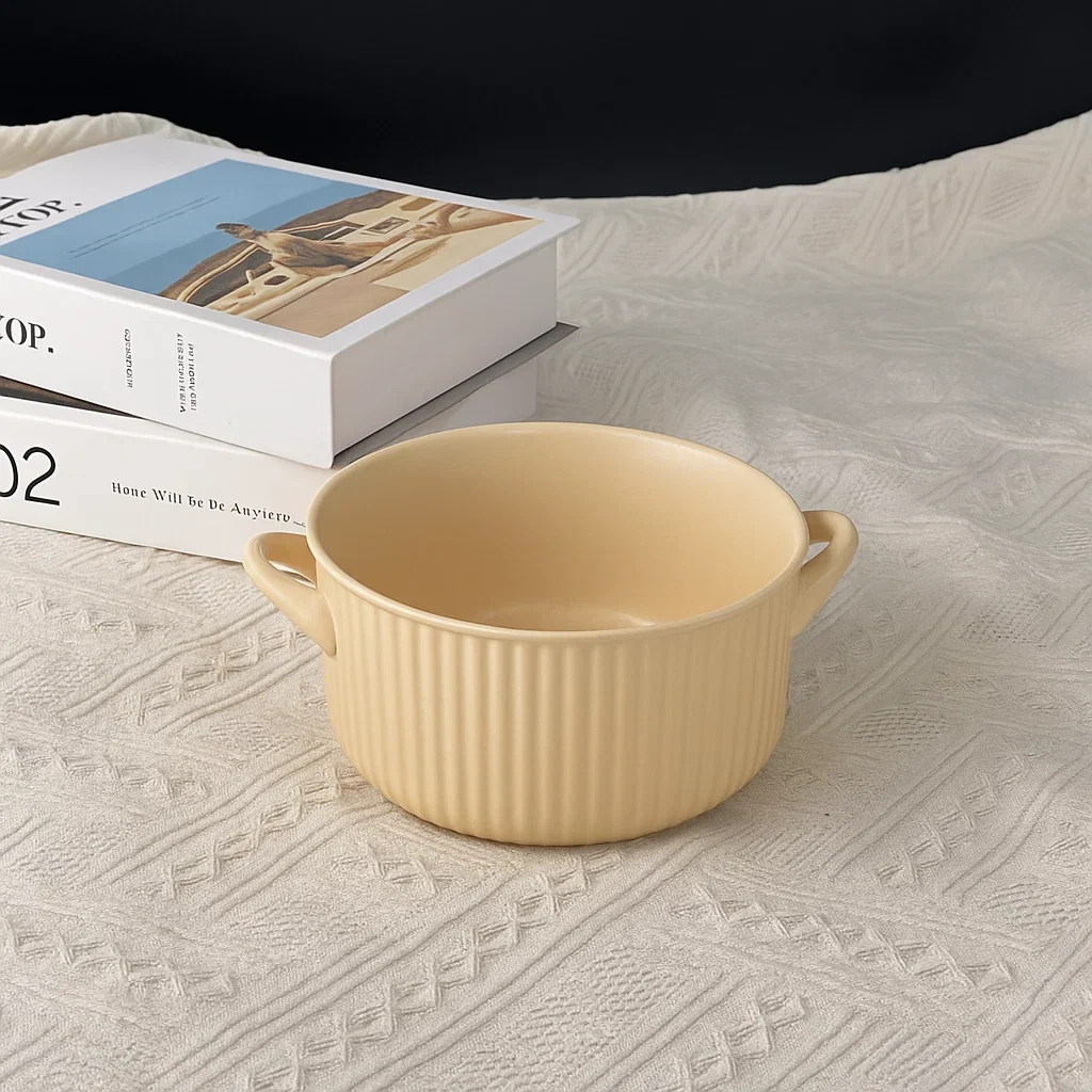 Ribbed Ceramic Serving Bowls with Handles (8inch) - Image 2
