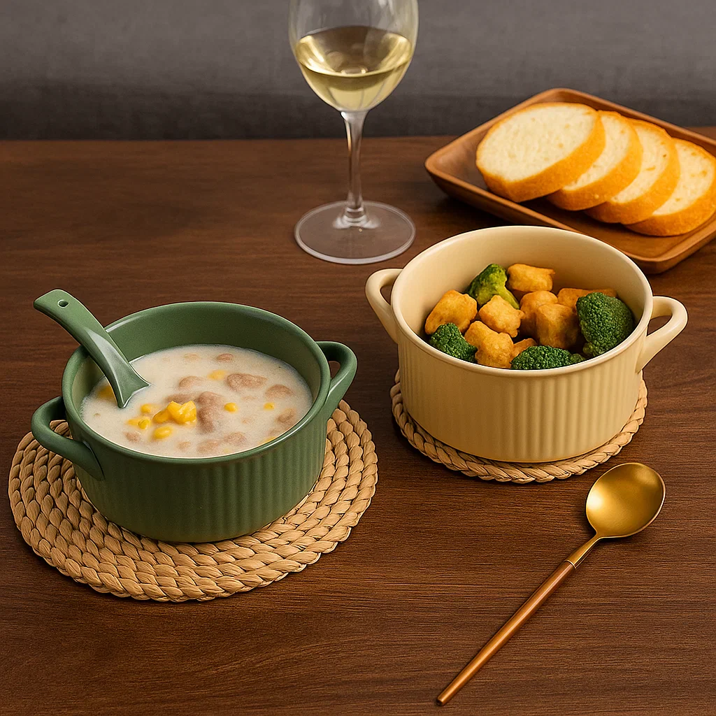 Ribbed Ceramic Serving Bowls with Handles (8inch) - Image 5