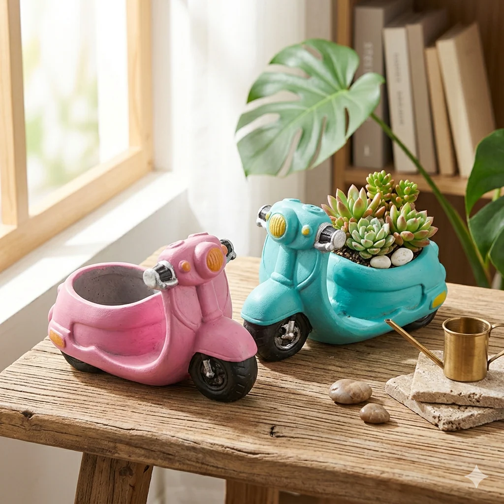 Handpainted Scooter Ceramic Succulent Pot - Image 3