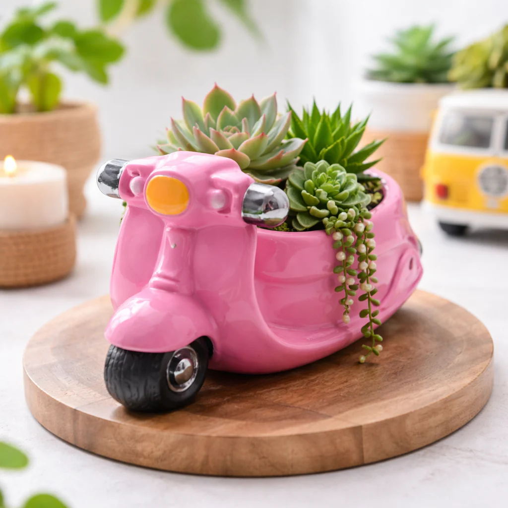 Handpainted Scooter Ceramic Succulent Pot - Image 8