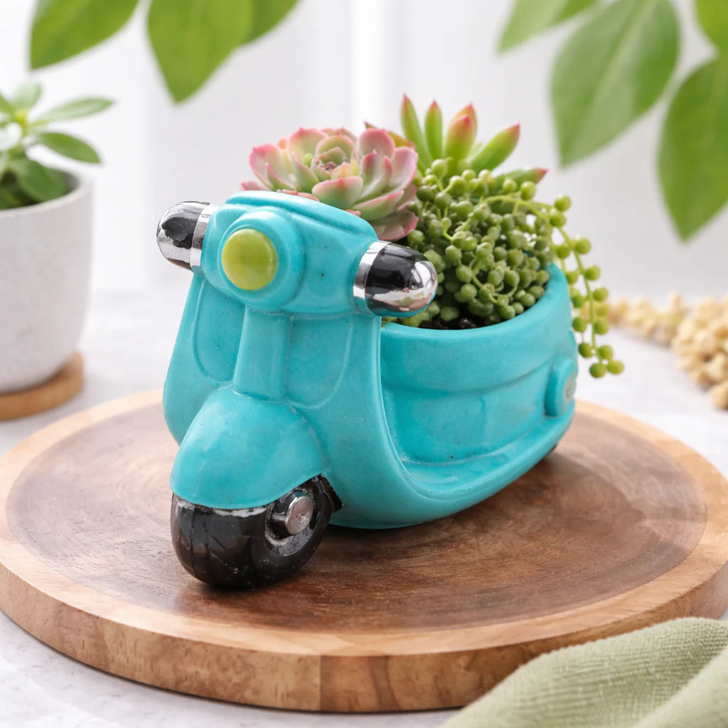 Handpainted Scooter Ceramic Succulent Pot - Image 9