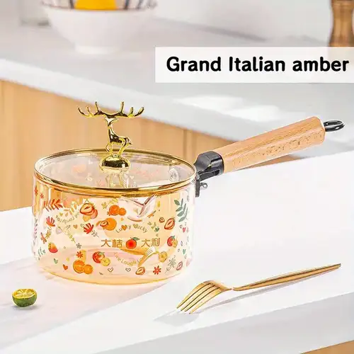 Transparent  Print Glass Saucepan with Wooden Handle and Lid (1.8L) - Image 4