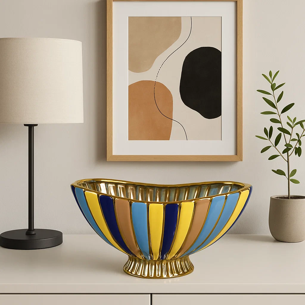 Glossy Ceramic Pedestal Decorative Centerpiece - Image 3