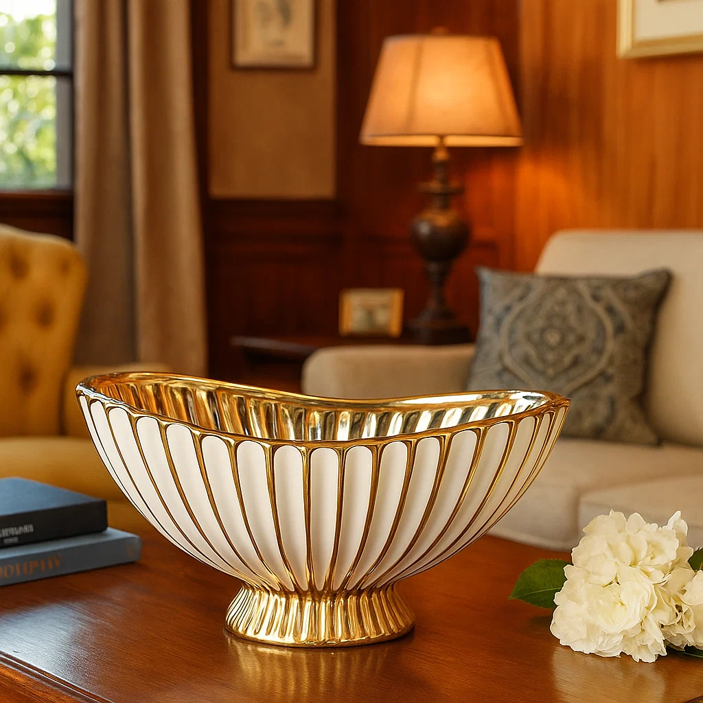 Glossy Ceramic White Decorative Centerpiece - Image 2