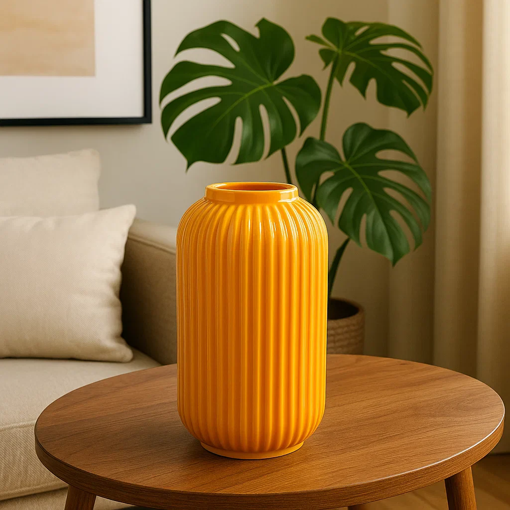 Minimalist Ribbed Ceramic Vase - Image 2