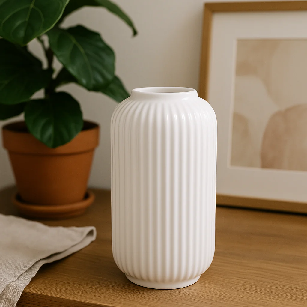 Minimalist Ribbed Ceramic Vase - Image 4
