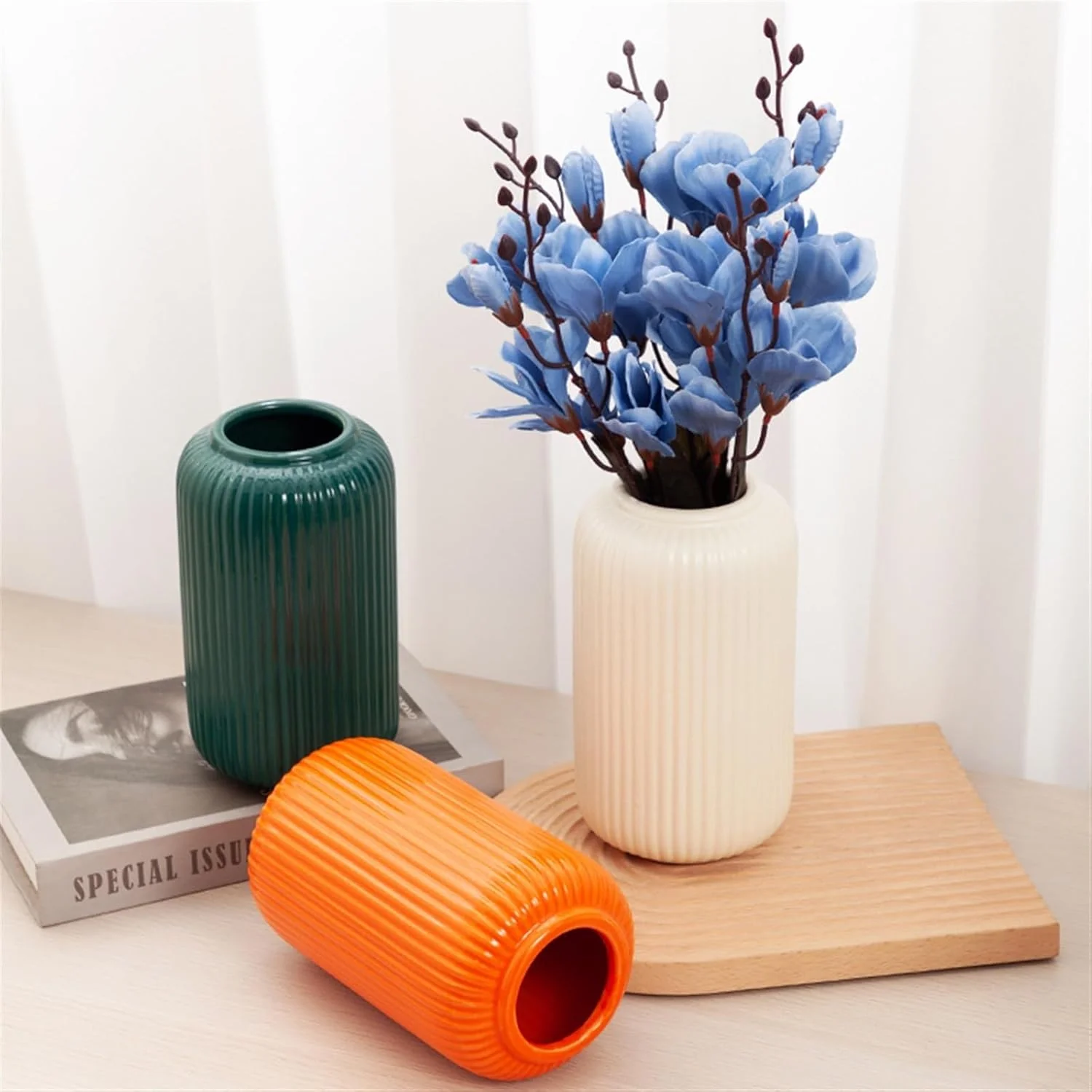 Minimalist Ribbed Ceramic Vase - Image 5