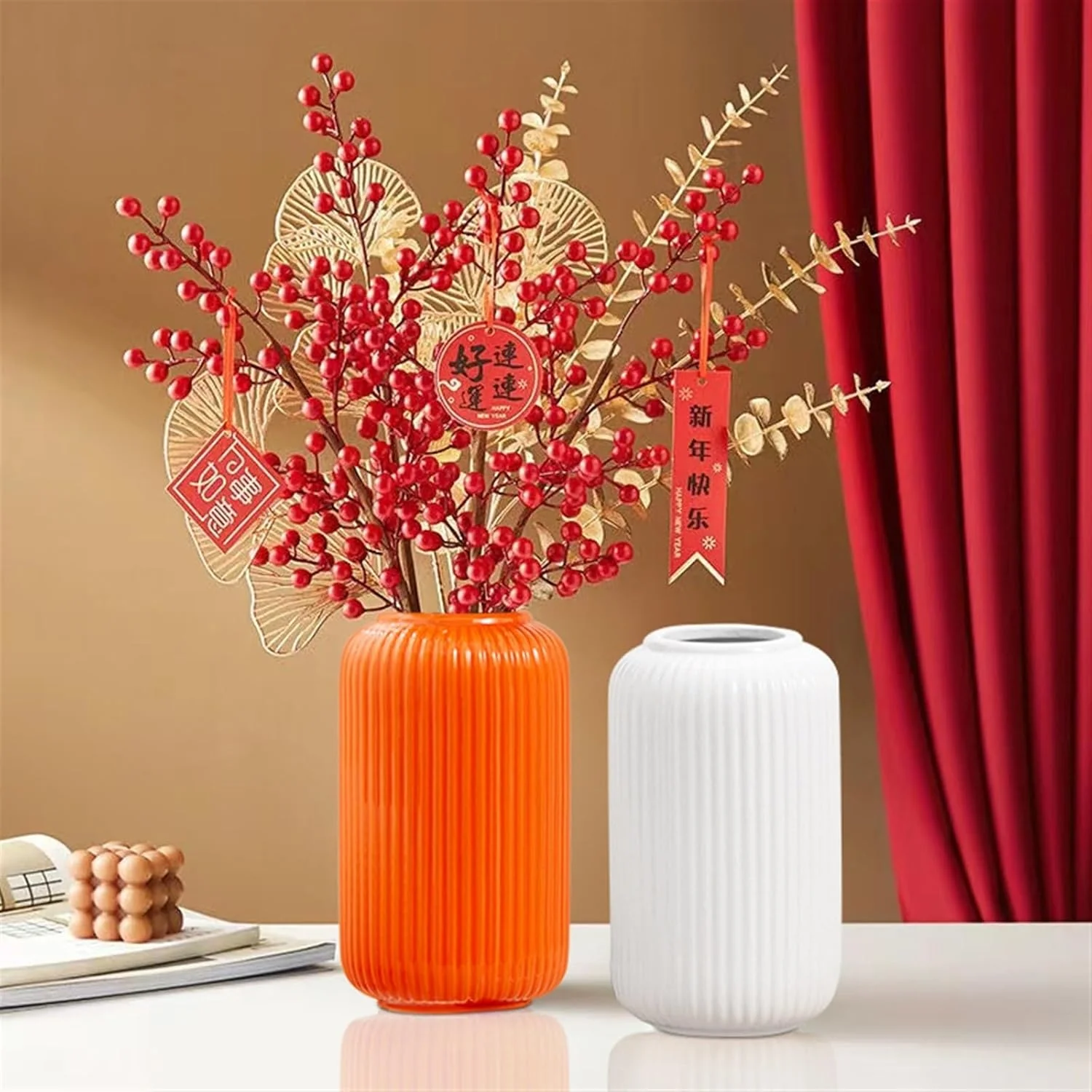 Minimalist Ribbed Ceramic Vase - Image 6