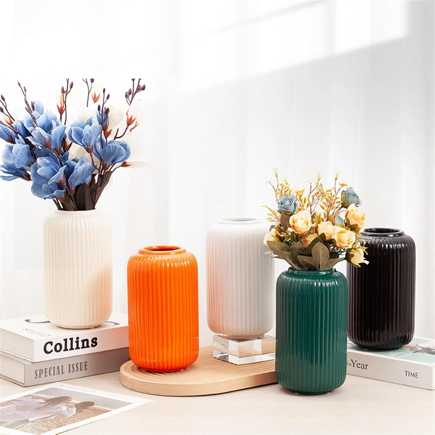 Minimalist Ribbed Ceramic Vase - Image 7