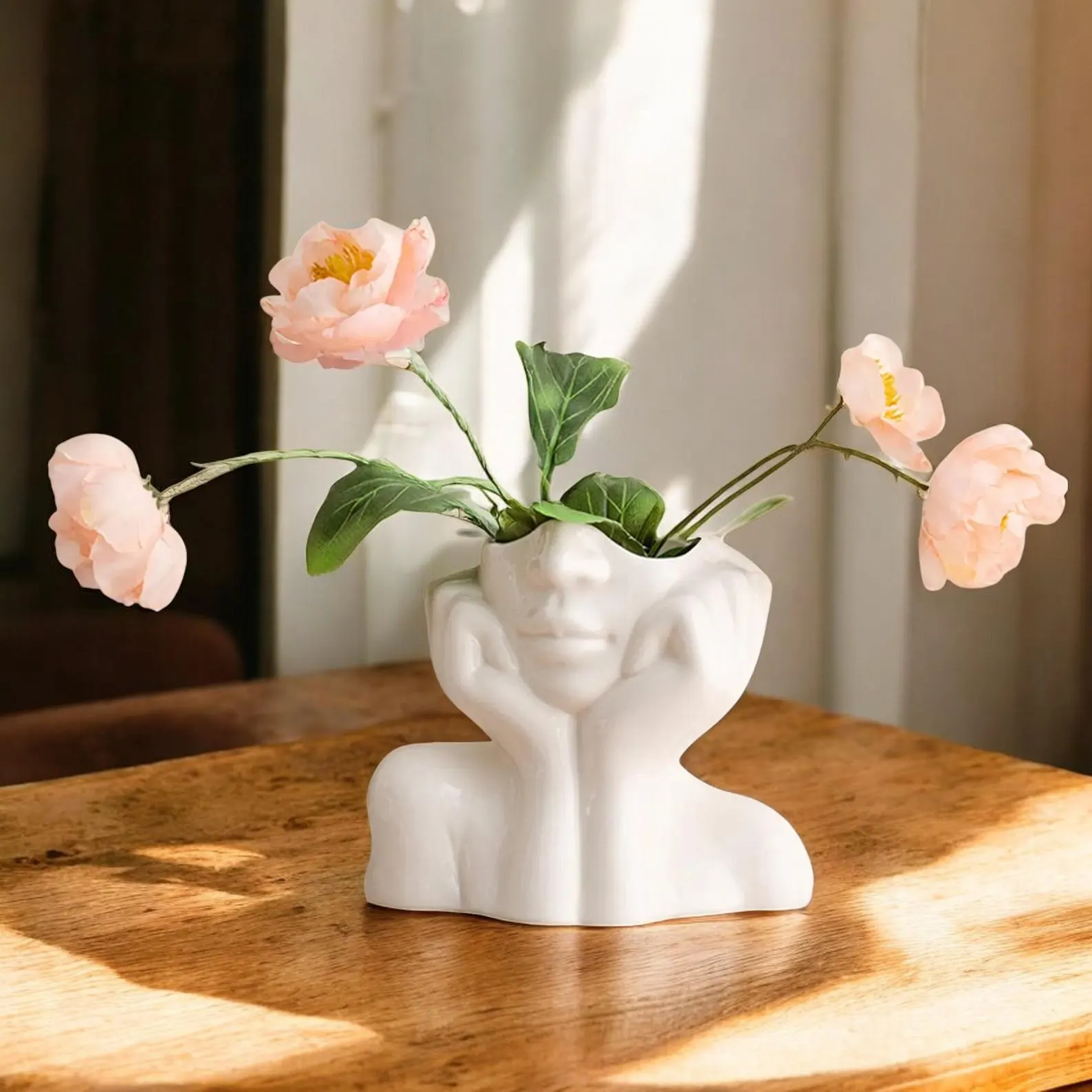 Abstract Face Hands Ceramic Vase - Image 2