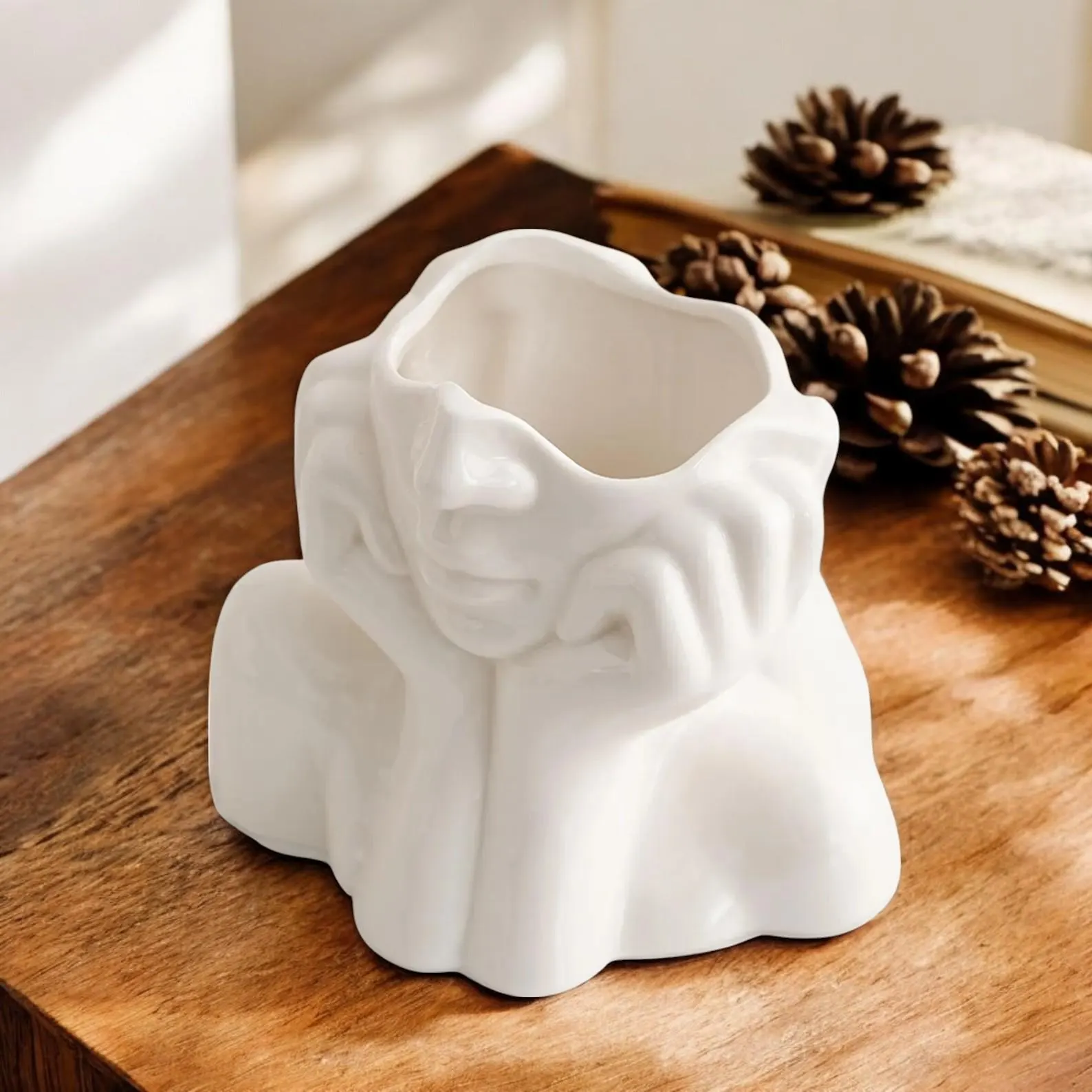Abstract Face Hands Ceramic Vase - Image 4