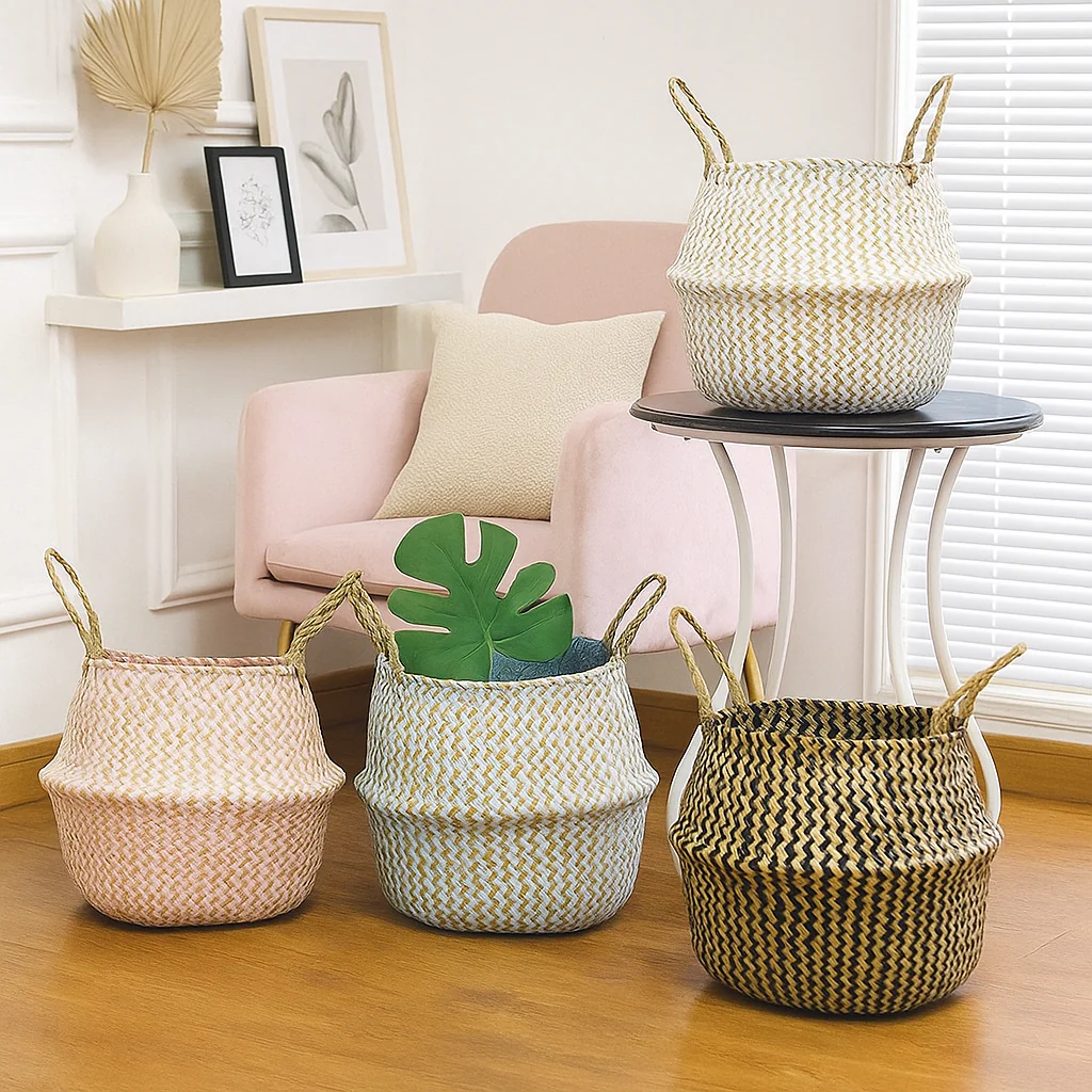 Patterned Handwoven Seagrass Basket (XL) - Image 4
