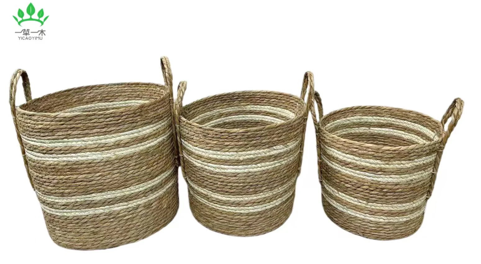 Striped Seagrass Storage Basket - Image 4