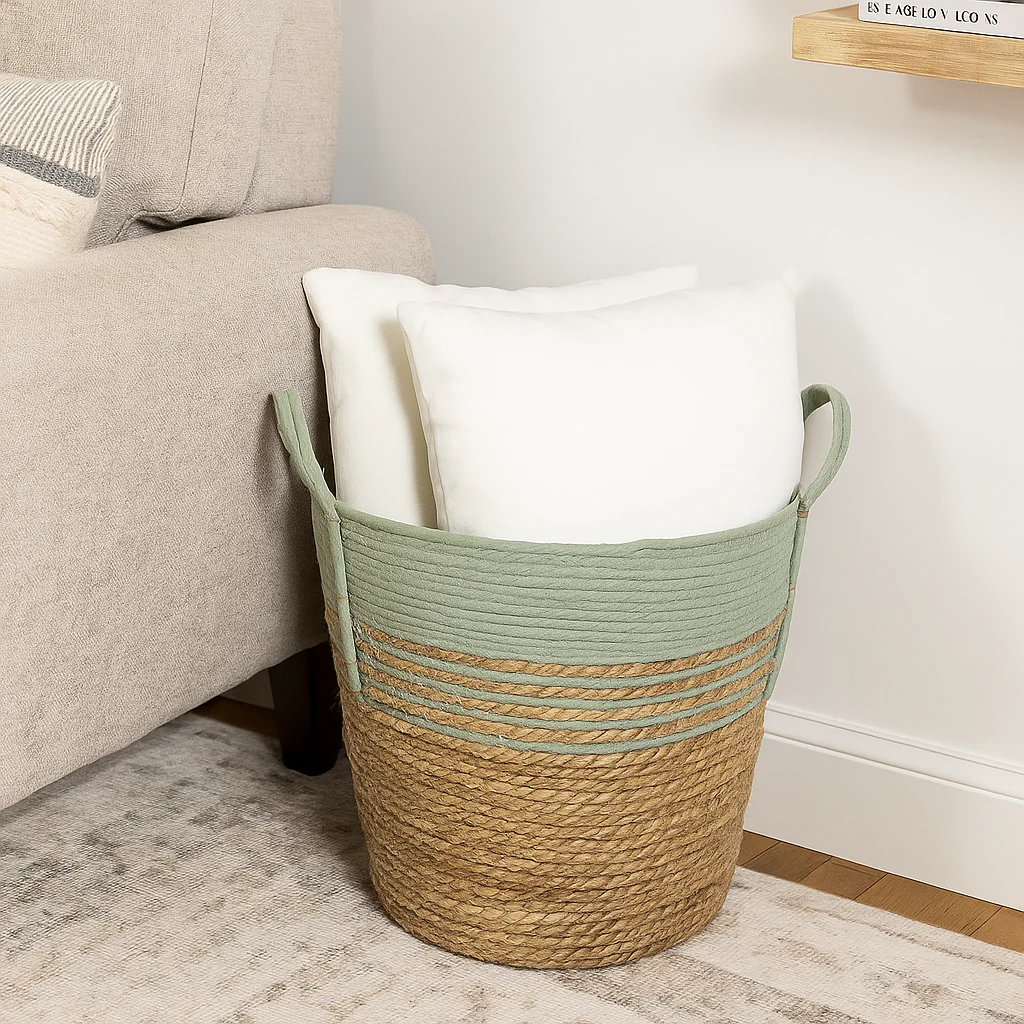 Two-Tone Seagrass & Cotton Storage Basket - Image 3