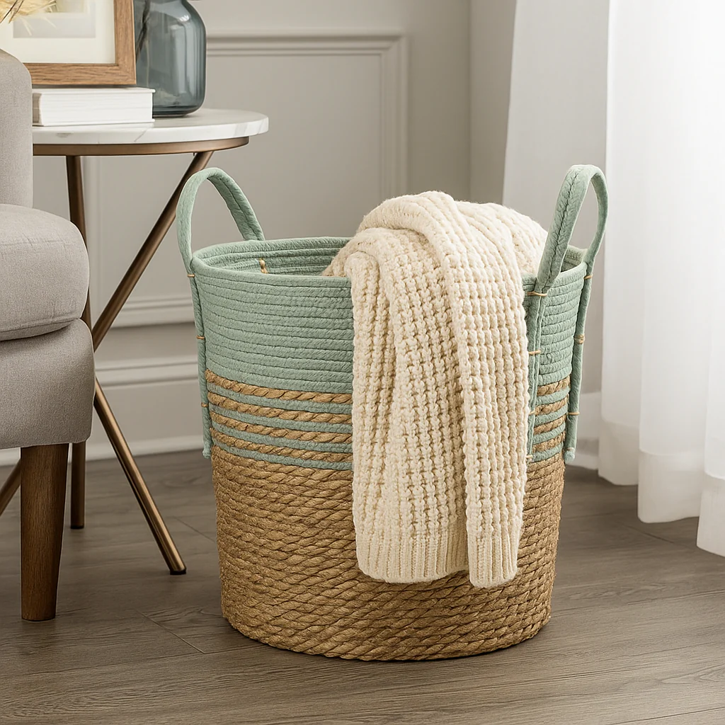 Two-Tone Seagrass & Cotton Storage Basket - Image 4