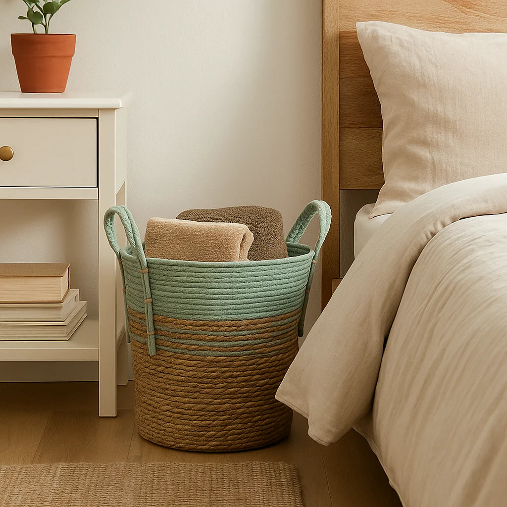 Two-Tone Seagrass & Cotton Storage Basket - Image 5