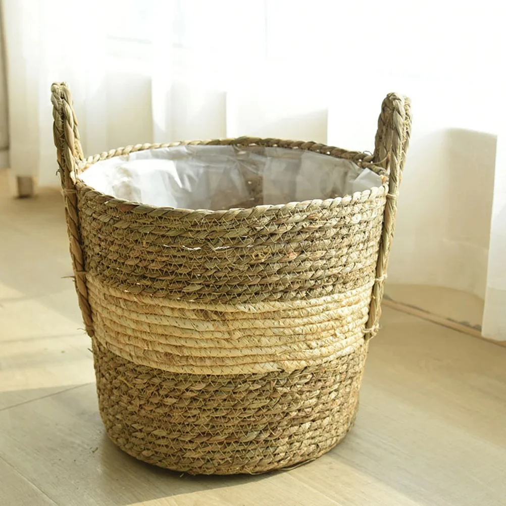 Natural Green Seagrass & Cotton Storage Basket - Image 7