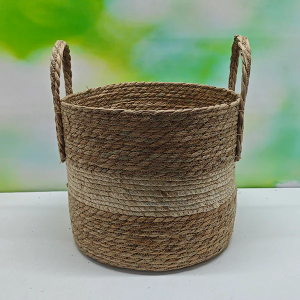 Natural Green Seagrass & Cotton Storage Basket - Image 8