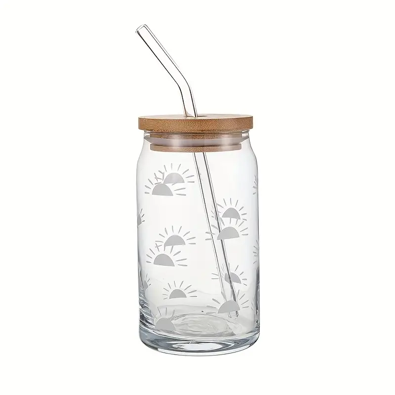 White Print Glass Tumblers with Bamboo Lid - Image 10