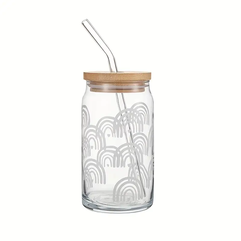White Print Glass Tumblers with Bamboo Lid - Image 6