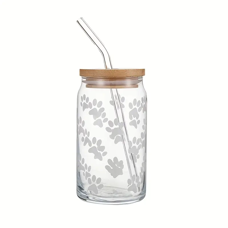 White Print Glass Tumblers with Bamboo Lid - Image 7