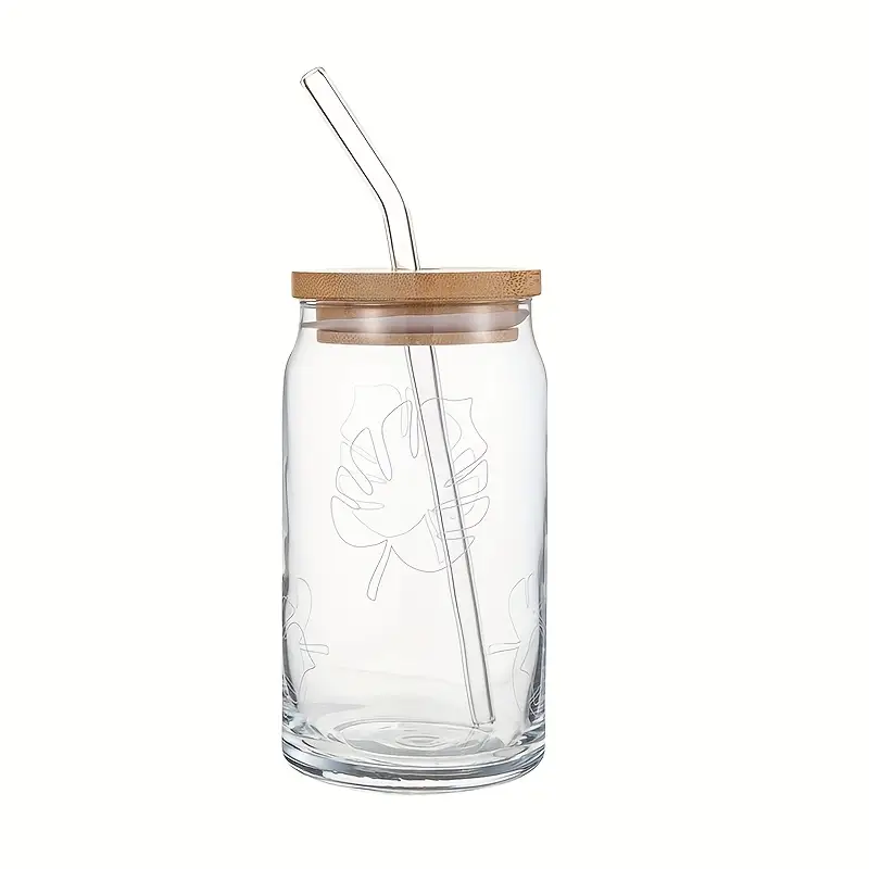 White Print Glass Tumblers with Bamboo Lid - Image 8