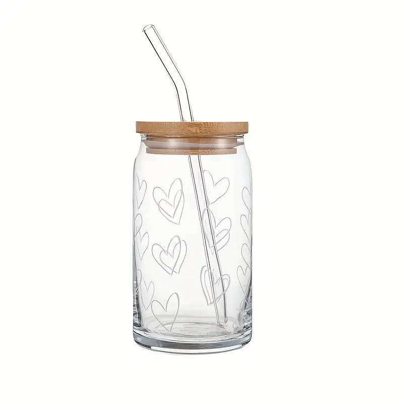 White Print Glass Tumblers with Bamboo Lid - Image 9
