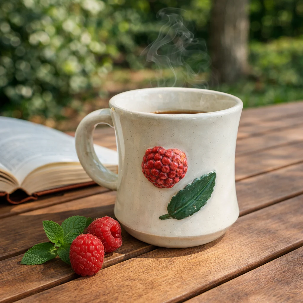 Handmade Ceramic Mug- Cherry Leaf - Image 2