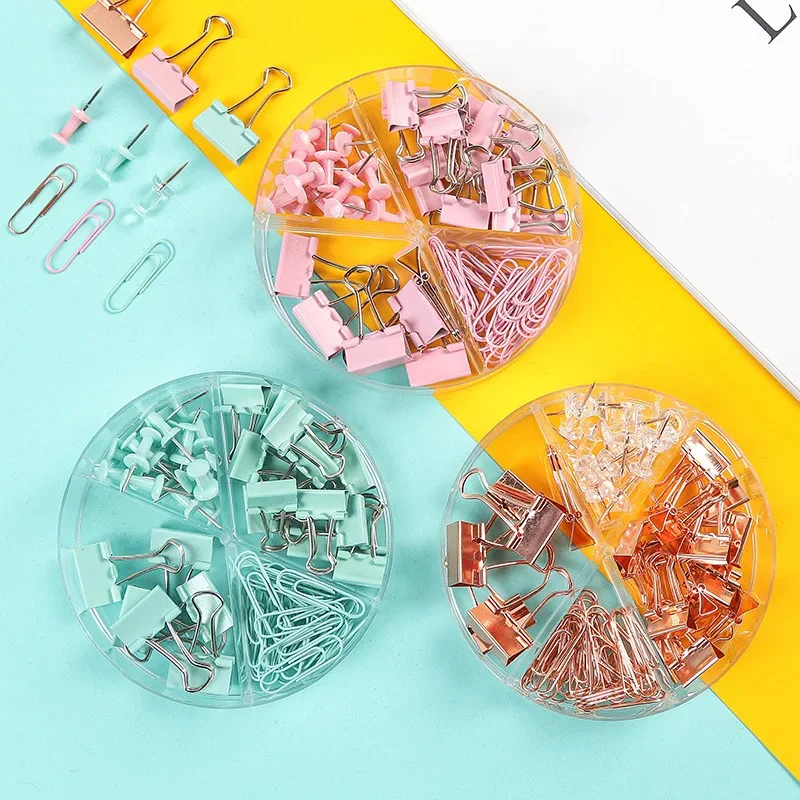 Pastel Desk Organizer Clip Set | Binder Clips, Paper Clips, Push Pins - Image 2