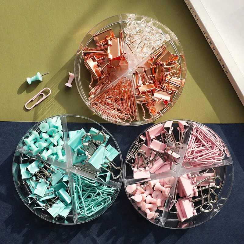 Pastel Desk Organizer Clip Set | Binder Clips, Paper Clips, Push Pins - Image 3