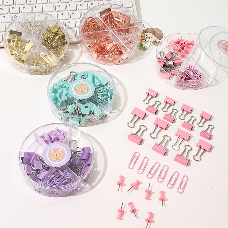 Pastel Desk Organizer Clip Set | Binder Clips, Paper Clips, Push Pins - Image 4