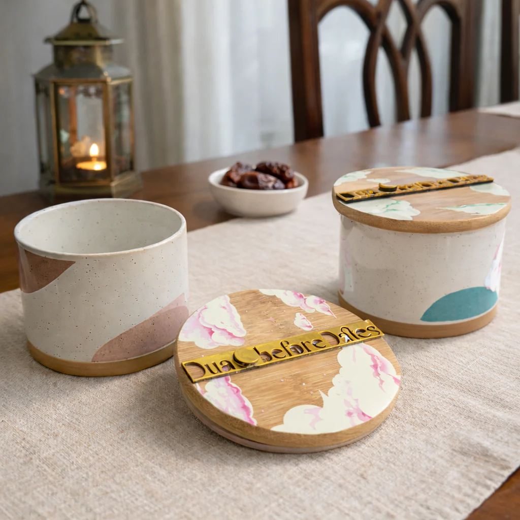 Ramadan Dua Before Dates Ceramic Jar with Wooden Lid - Image 3
