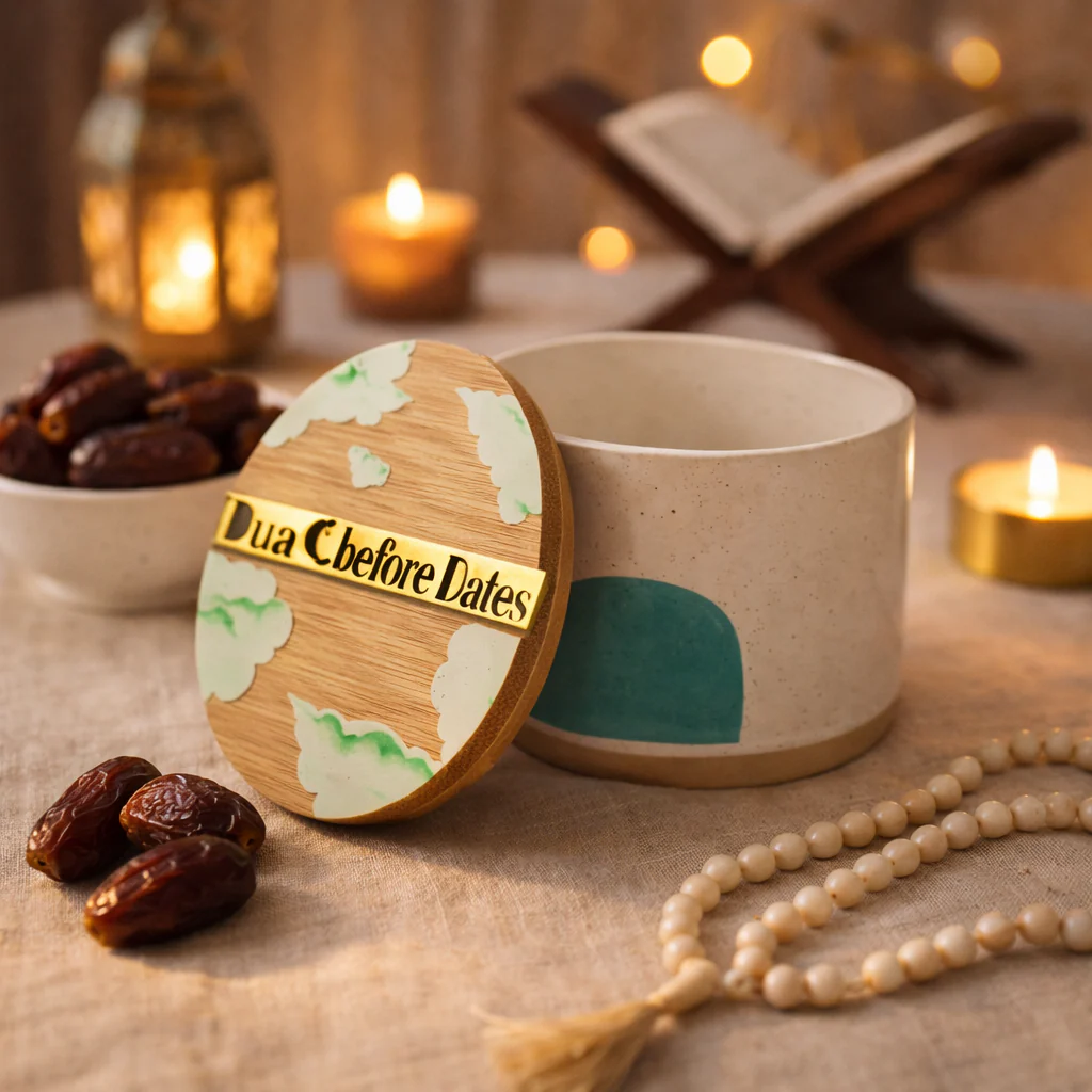 Ramadan Dua Before Dates Ceramic Jar with Wooden Lid - Image 6
