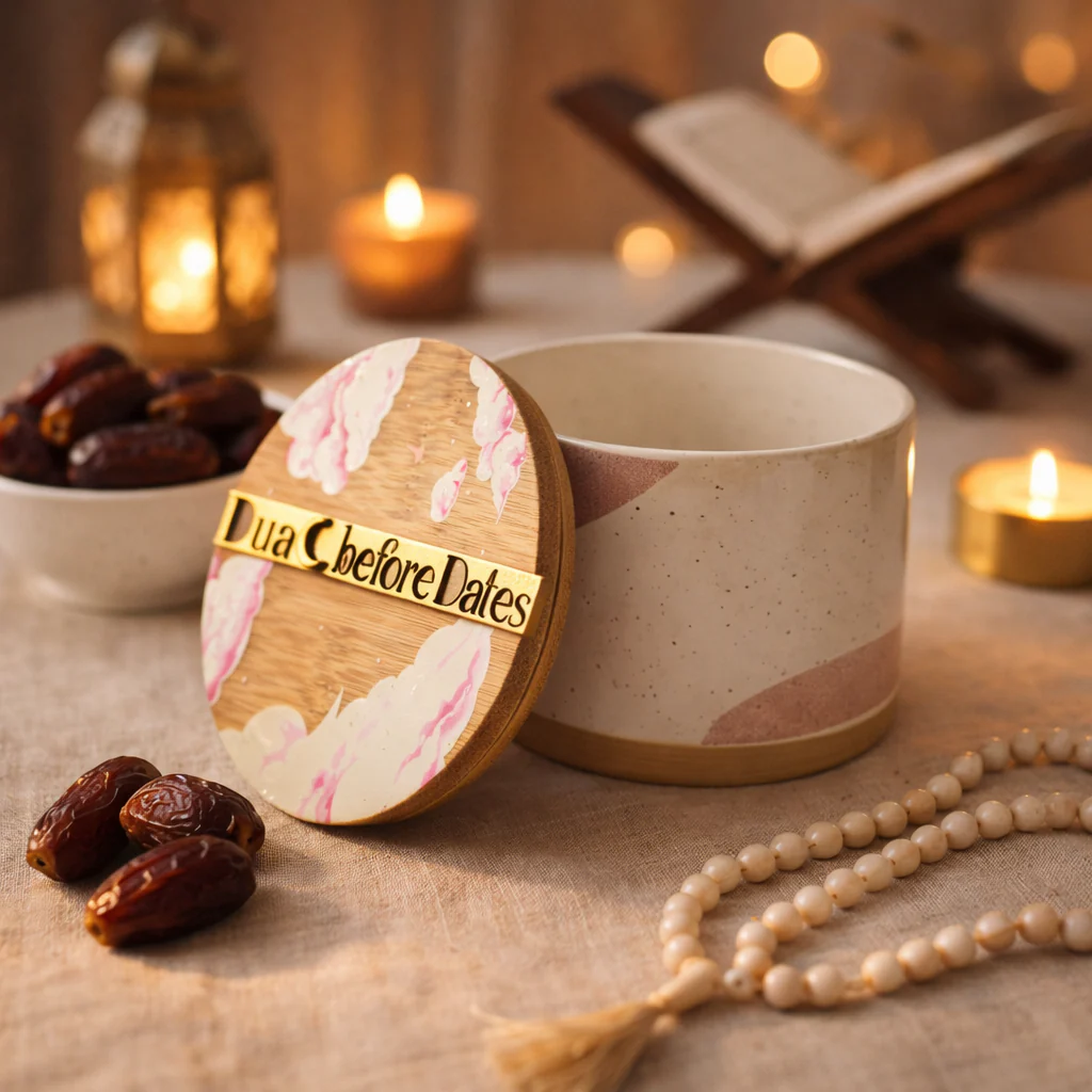 Ramadan Dua Before Dates Ceramic Jar with Wooden Lid - Image 8